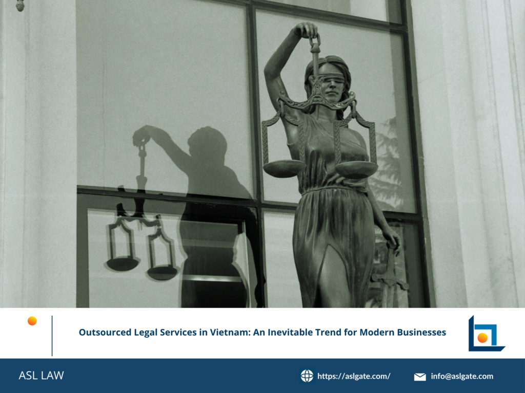 ASL LAW legal consultants presenting outsourced legal service models and cost-benefit analysis to business clients at Ho Chi Minh City office.