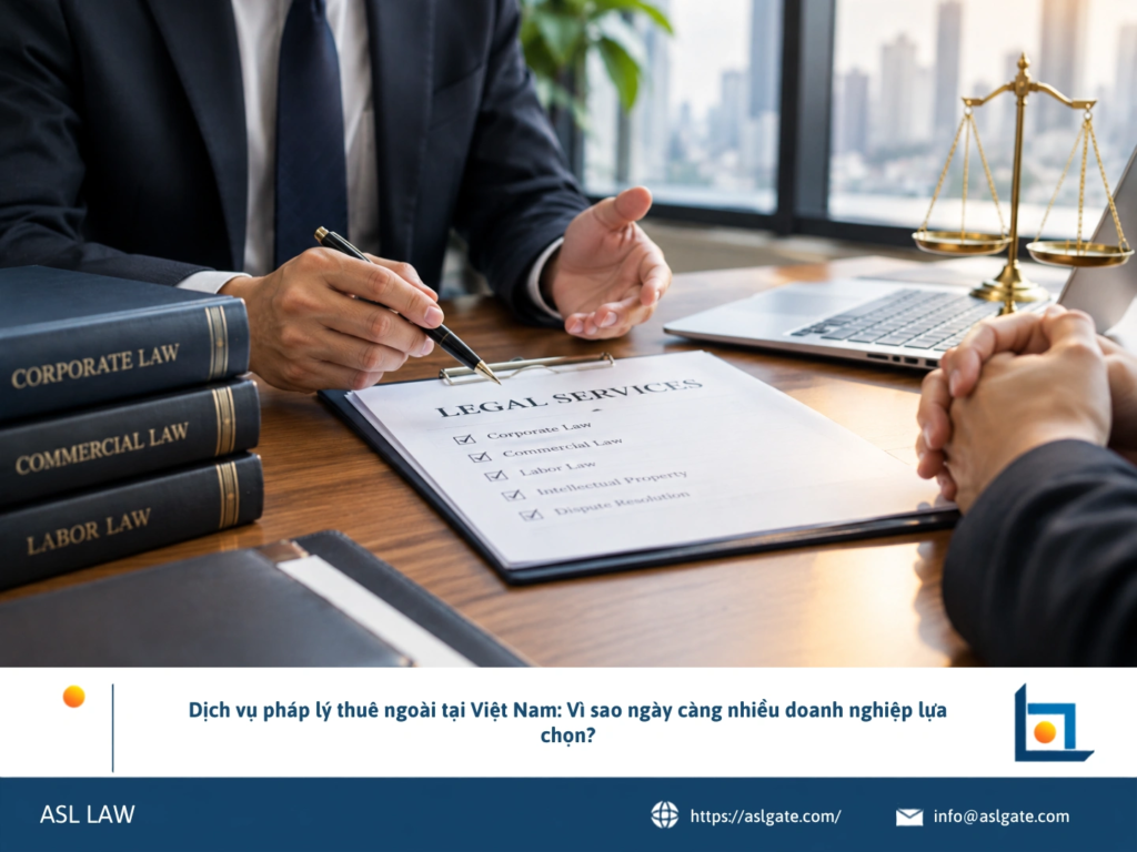 ASL LAW chuyên gia tư vấn pháp lý trình bày mô hình dịch vụ thuê ngoài và lợi ích cho doanh nghiệp tại văn phòng TP.HCM.