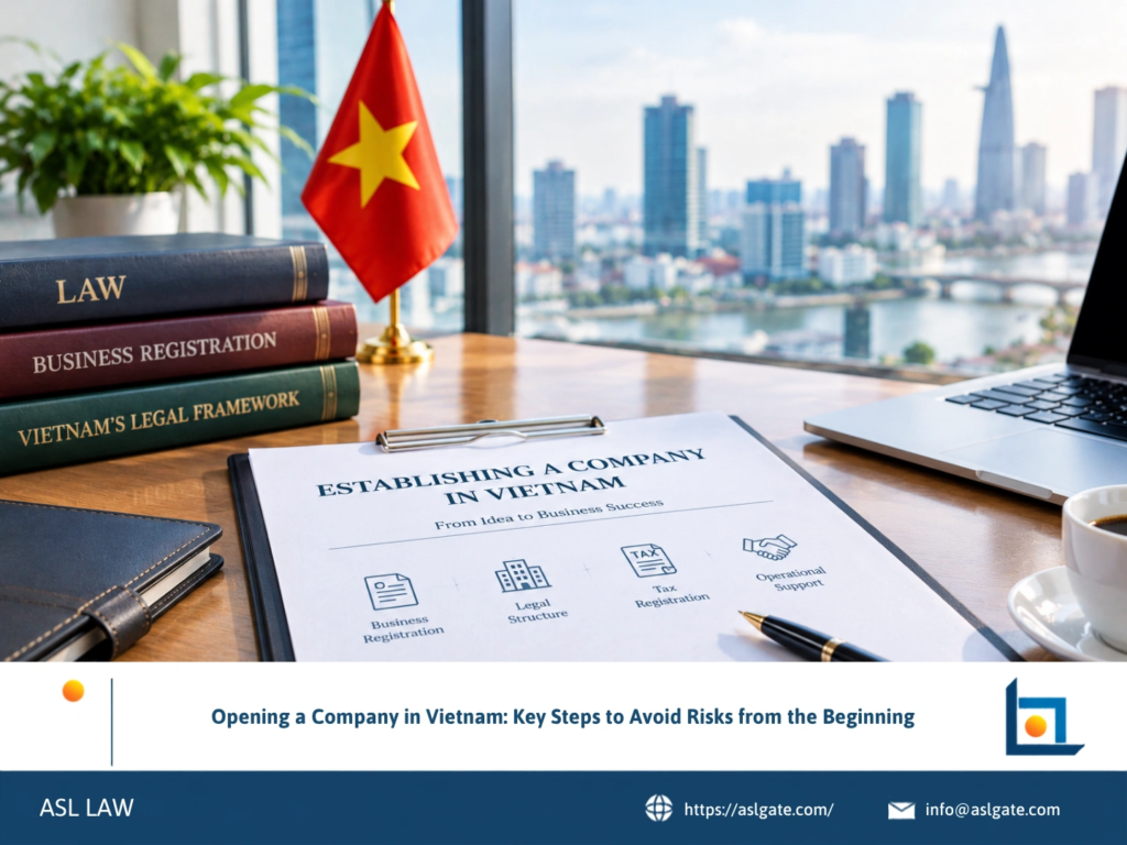 ASL LAW corporate attorneys guiding a foreign investor through key steps to open a company in Vietnam and avoid risks at Ho Chi Minh City office.