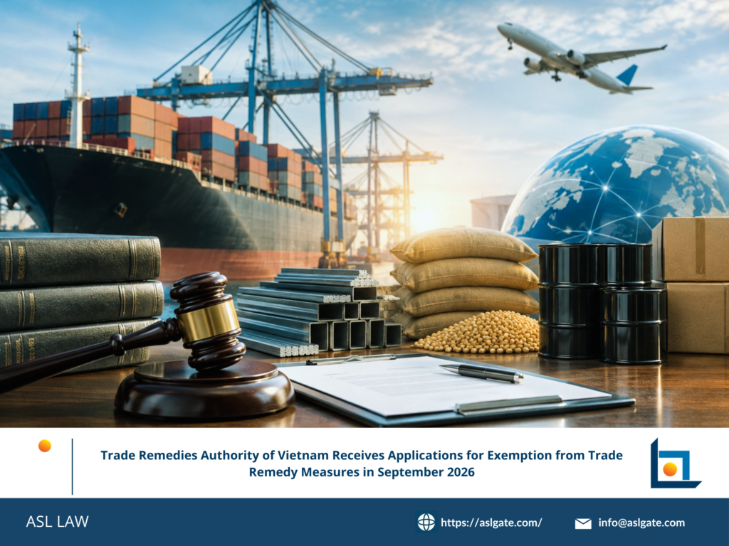 ASL LAW trade remedy attorneys analyzing the Trade Remedies Authority of Vietnam's Notice No. 128/TB-PVTM on receipt of exemption applications for 21 case codes at Hanoi office.