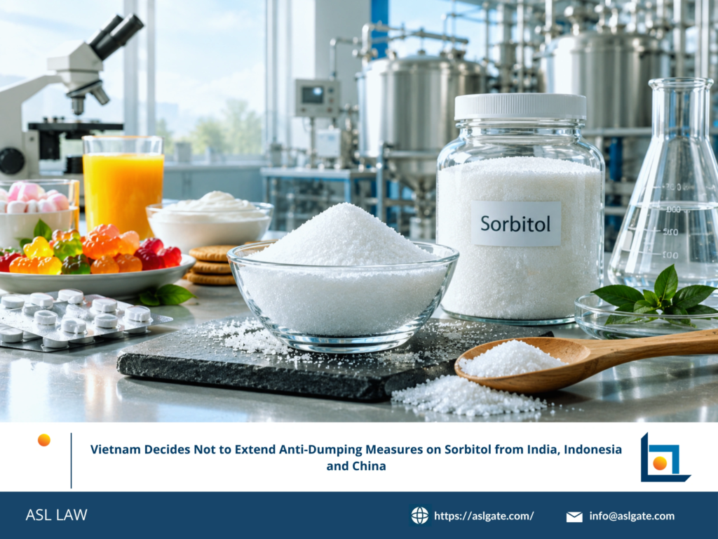 ASL LAW trade remedy attorneys analyzing Vietnam's Ministry of Industry and Trade Decision 2144/QD-BCT terminating anti-dumping duties on sorbitol imports from India, Indonesia, and China at Hanoi office.