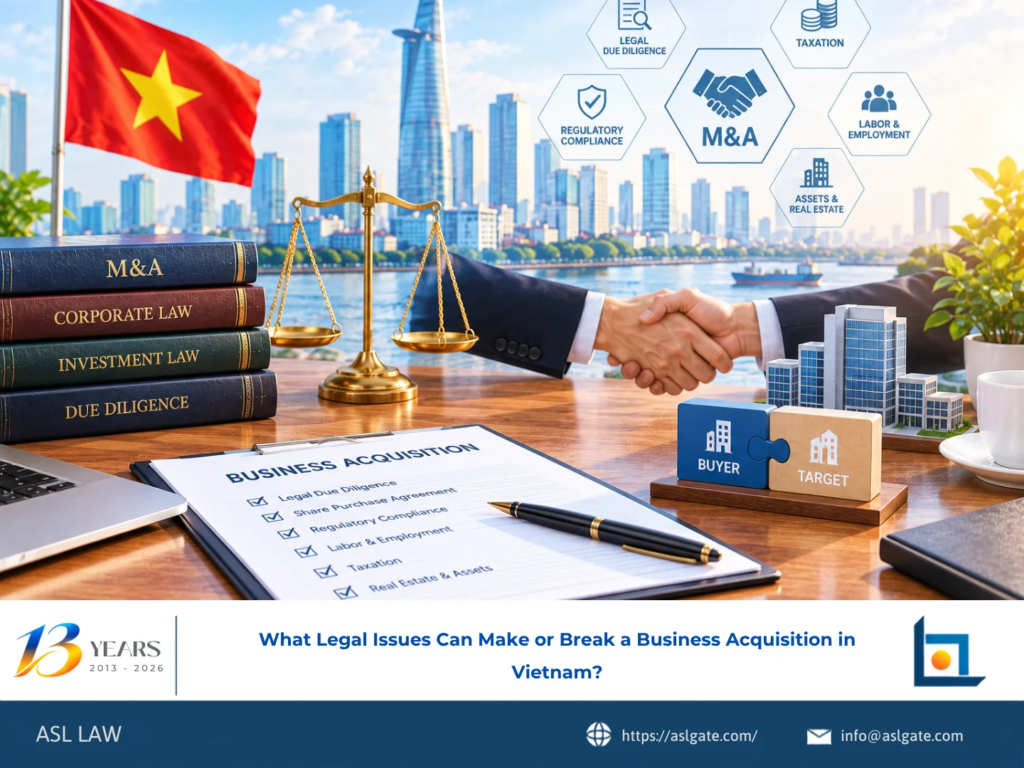 ASL LAW M&A attorneys analyzing legal issues that can make or break a business acquisition in Vietnam at Ho Chi Minh City office.