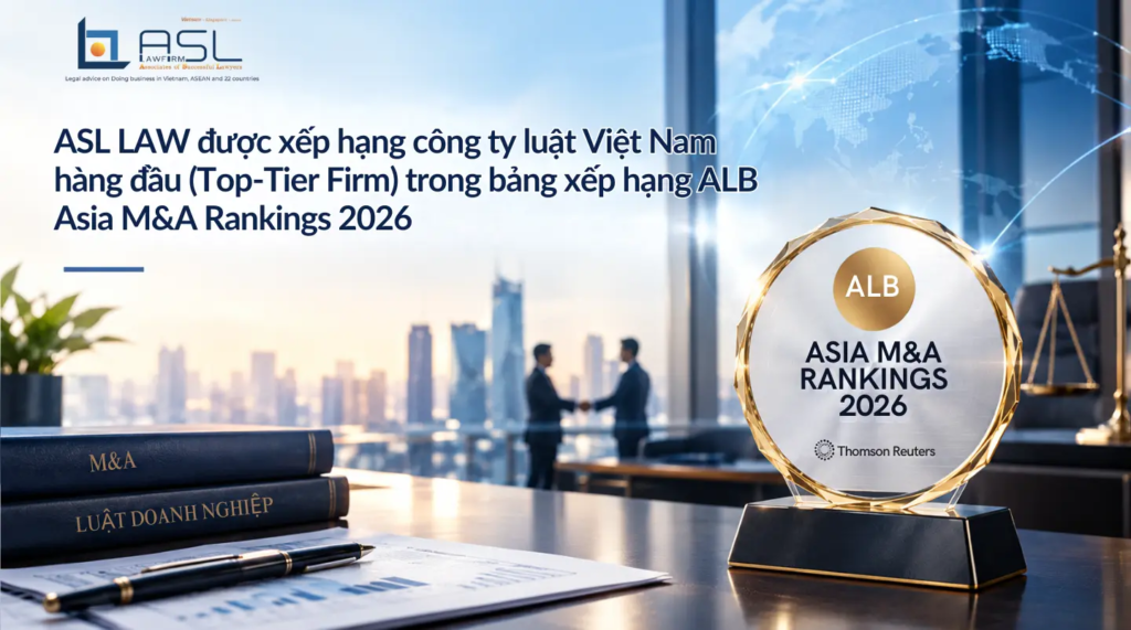ASL LAW các luật sư M&A chụp ảnh kỷ niệm tại văn phòng Hà Nội nhân dịp được xếp hạng Top-Tier Firm trong ALB Asia M&A Rankings 2026.