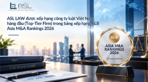 ASL LAW các luật sư M&A chụp ảnh kỷ niệm tại văn phòng Hà Nội nhân dịp được xếp hạng Top-Tier Firm trong ALB Asia M&A Rankings 2026.
